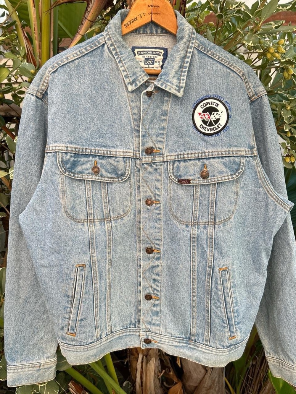 Vintage 1990s Lee Corvette Chevrolet Patch Denim Trucker Jacket Large